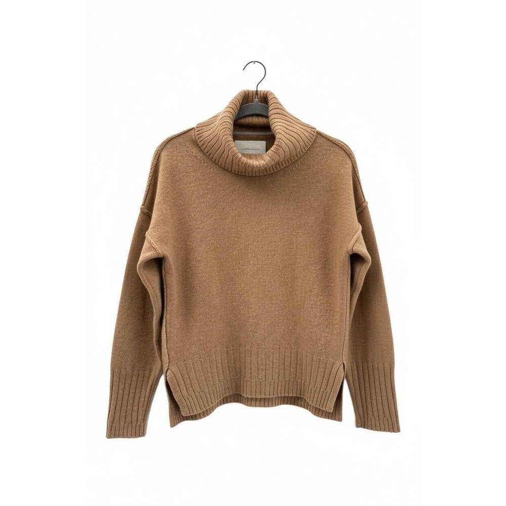 Brochu Walker Yumi Brown Cashmere Turtleneck Sweater Oversized Rib-Knit Womens S